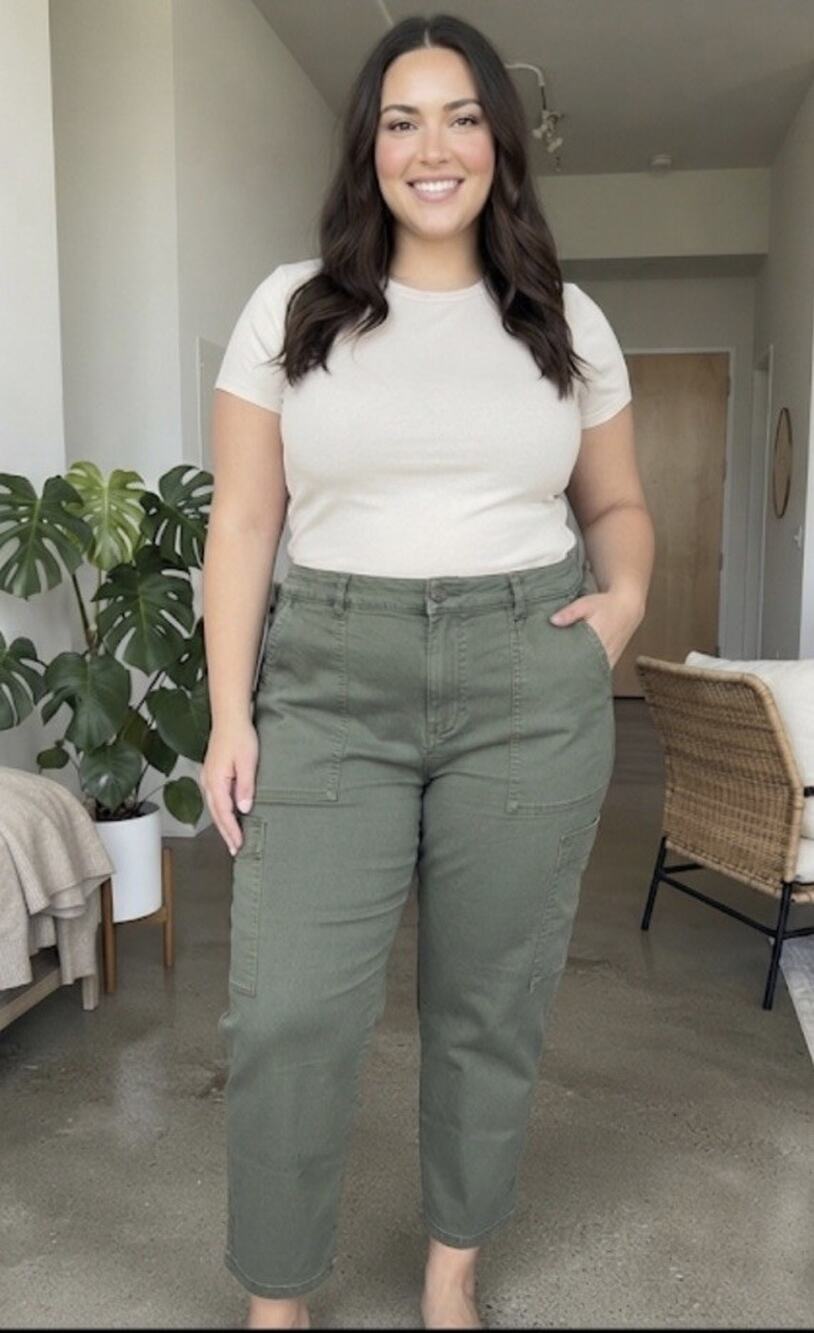 NWT Terra & Sky Plus Size 22W Utility Cargo Pants Aloe Green High Waisted casual